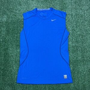 Nike Combat Pro Tank Top Men's Size M Blue Sleeveless Shirt Dri Fit Fitted Tee